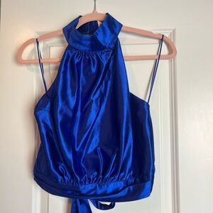 Women's Blue Satin Crop Top